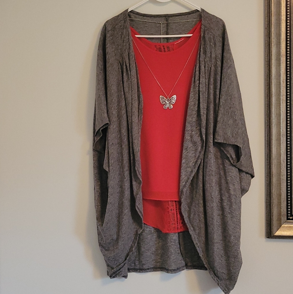 Vintage heather gray batwing short sleeve cardigan kimono open duster. O/S